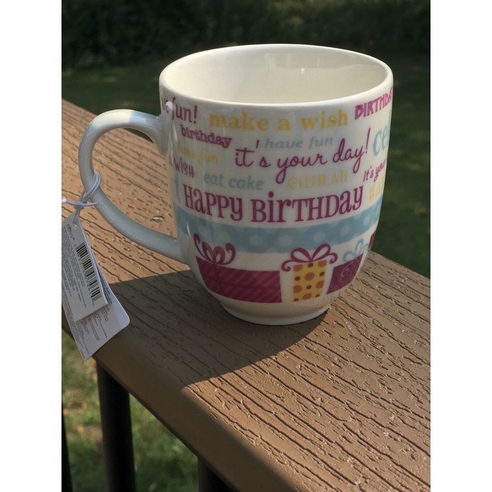 HAPPY‎ BIRTHDAY Coffee Cup Mug wording and gifts multi colored by Russ